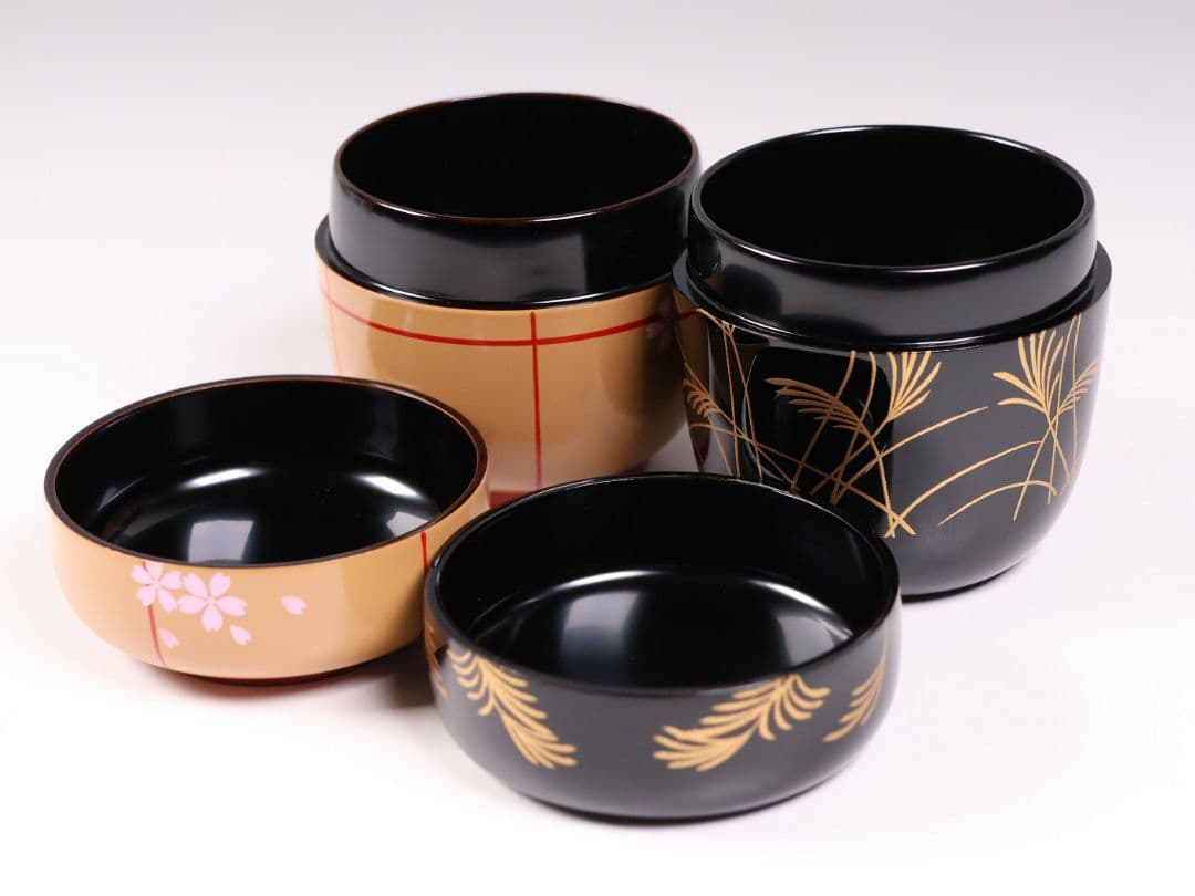 茶道具 棗 2点 ぼんぼり 月と兎 木製 黒塗 白塗 / 土居義峰【CM348】