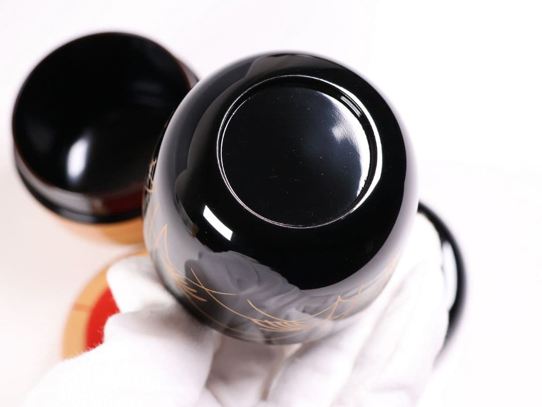 茶道具 棗 2点 ぼんぼり 月と兎 木製 黒塗 白塗 / 土居義峰【CM348】