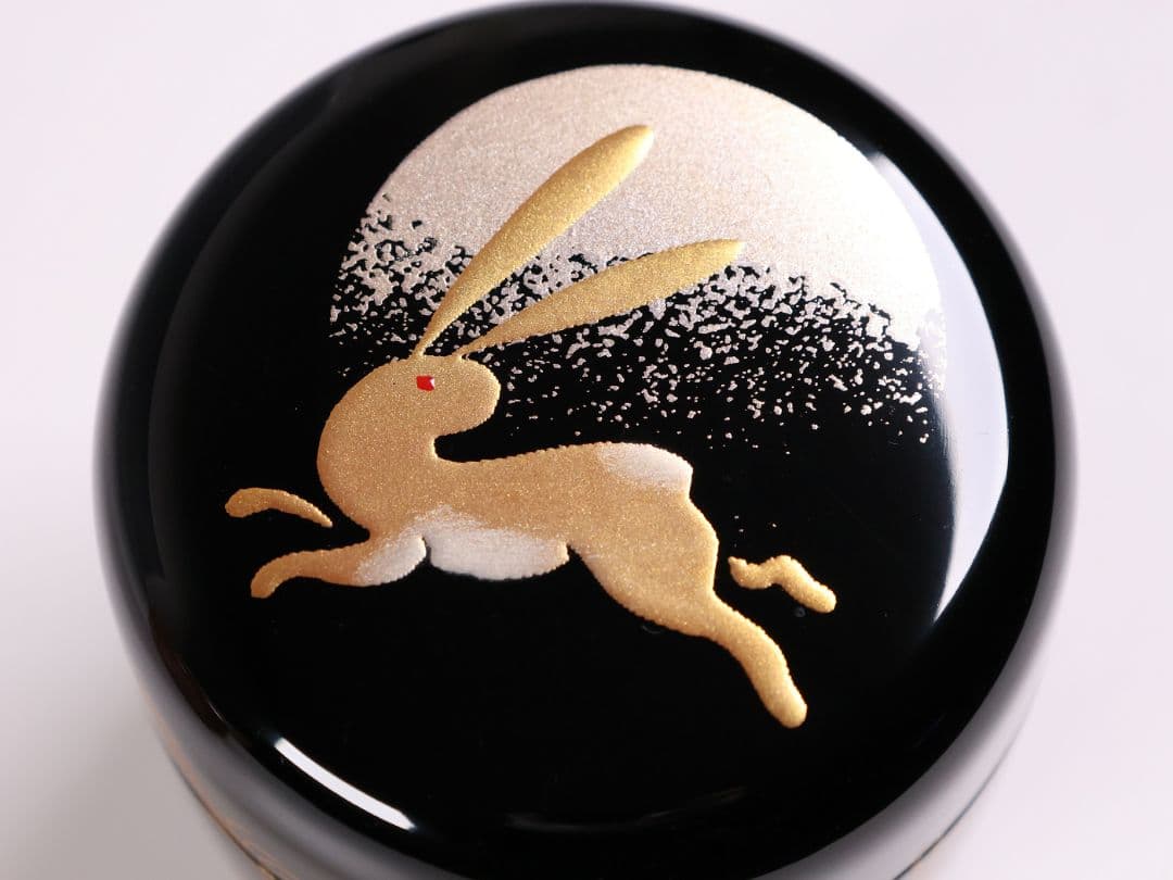 茶道具 棗 2点 ぼんぼり 月と兎 木製 黒塗 白塗 / 土居義峰【CM348】