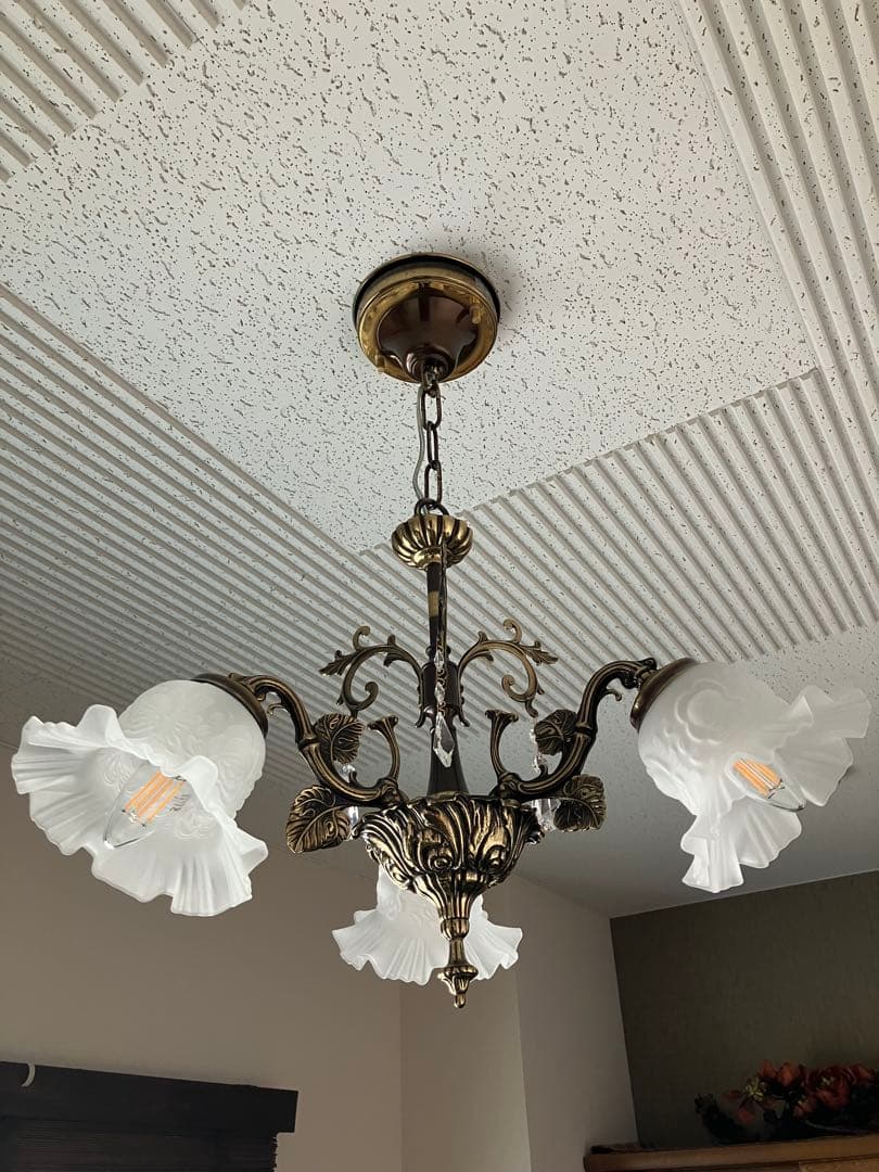 【6/15まで値下げ】スペインハンドメイド/クリスタルドロップ3灯 シャンデリア