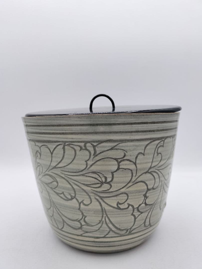 c499 水指 掻落 草花 廣州窯 趙小守 木箱 茶道具 古物