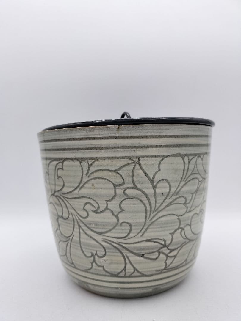 c499 水指 掻落 草花 廣州窯 趙小守 木箱 茶道具 古物