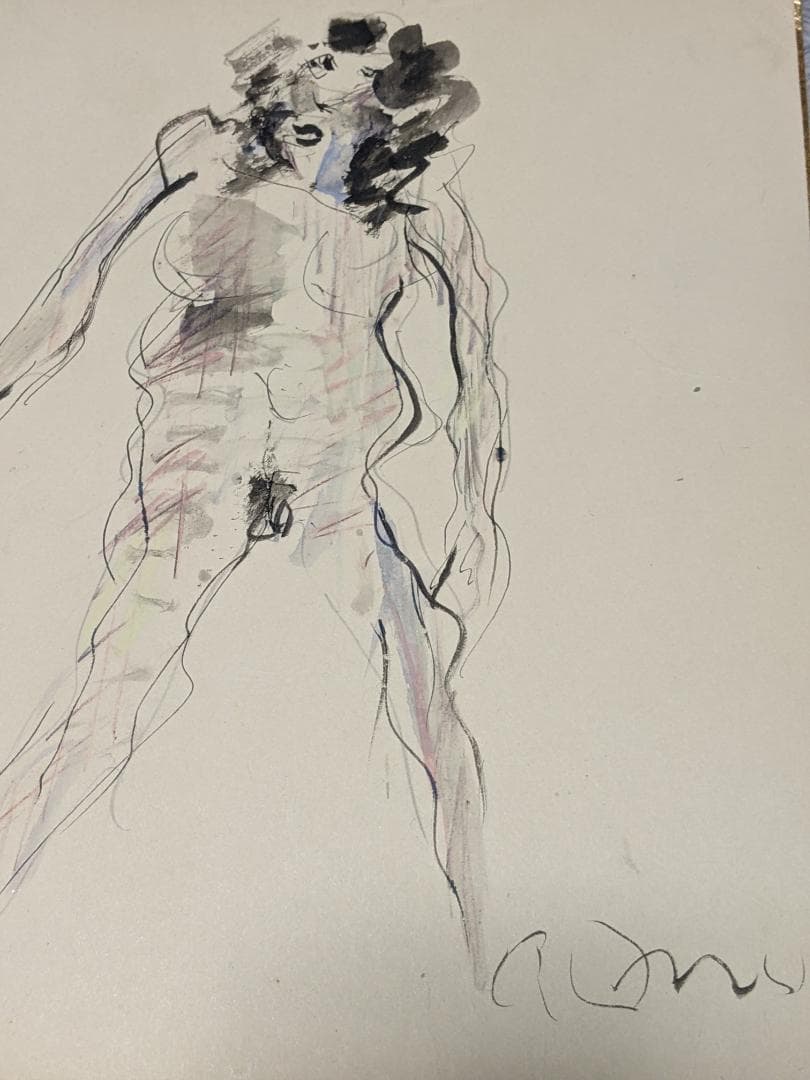 小野忠弘 直筆彩色画色紙「 女 」