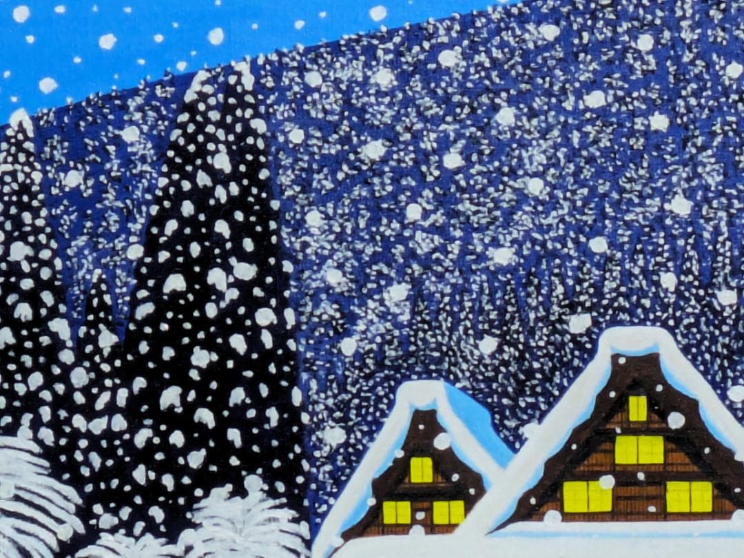 ★冬の白川郷・肉筆油彩画・F6キャンバス