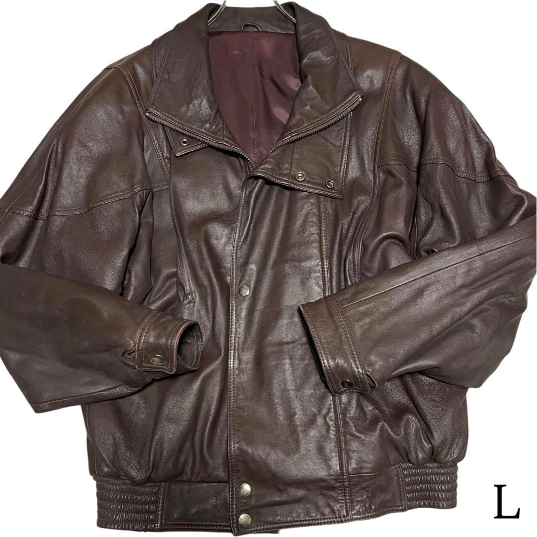 【vintage】牛革 本革 カウレザーシングルライダースジャケット ブラウンL