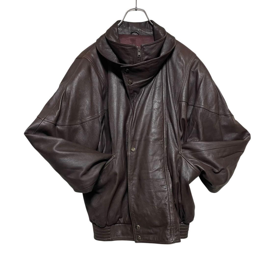 【vintage】牛革 本革 カウレザーシングルライダースジャケット ブラウンL