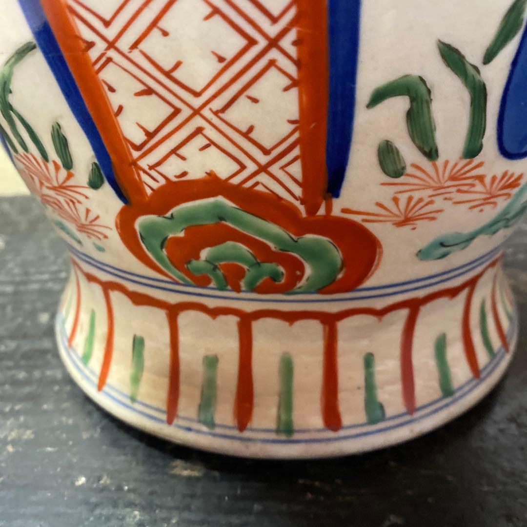 中国古玩　色絵華図四耳壺