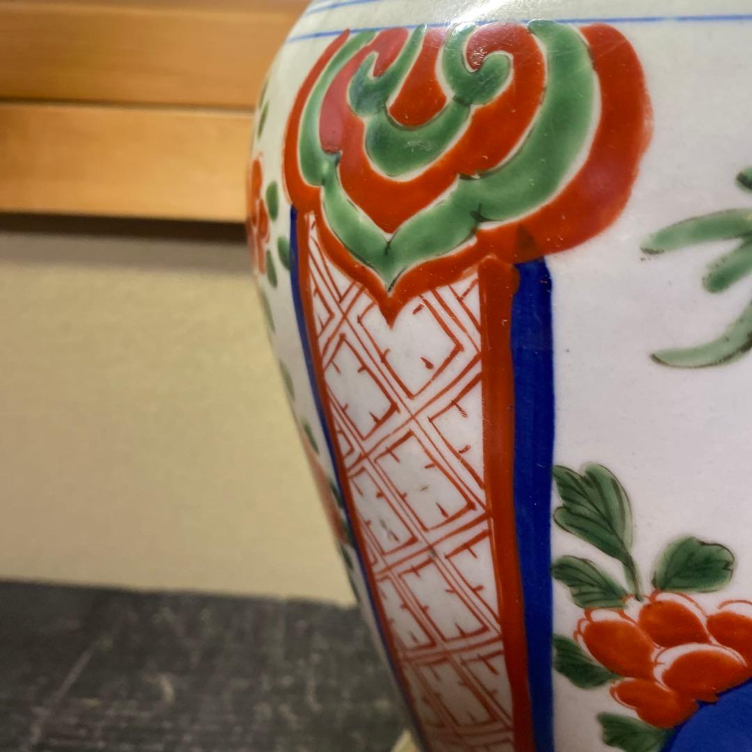 中国古玩　色絵華図四耳壺