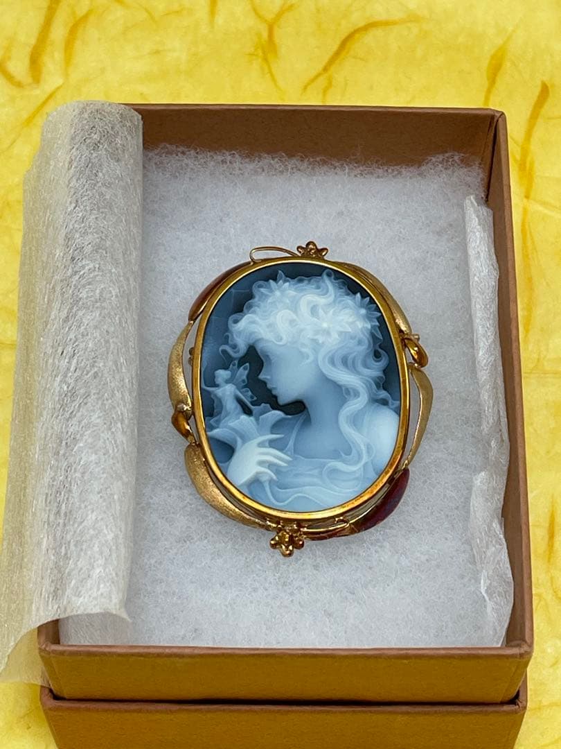 K18 メノウ カメオ ブローチ ペンダントトップ 女性の横顔