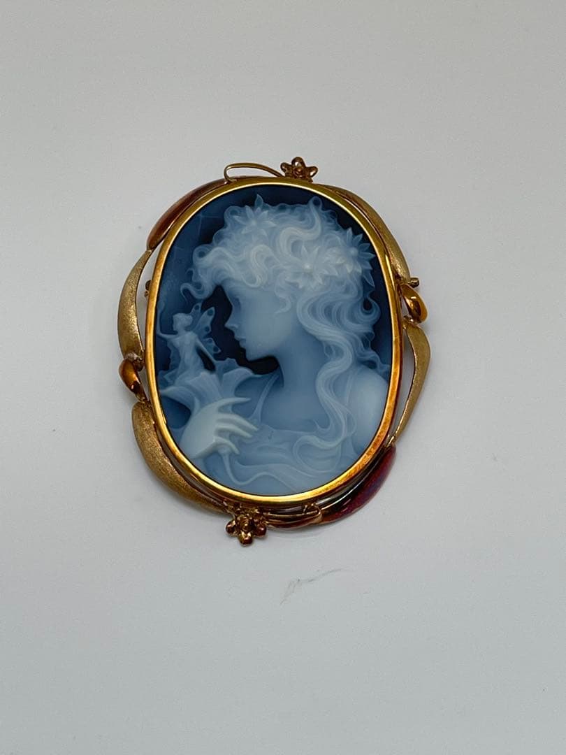 K18 メノウ カメオ ブローチ ペンダントトップ 女性の横顔