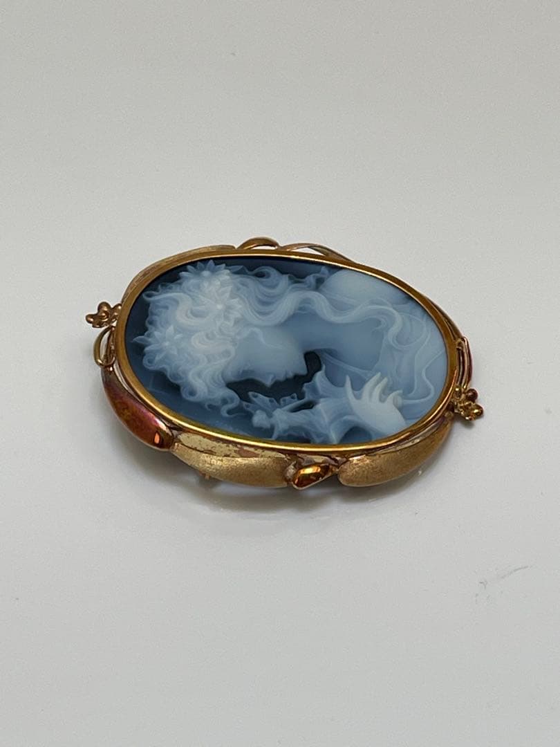 K18 メノウ カメオ ブローチ ペンダントトップ 女性の横顔