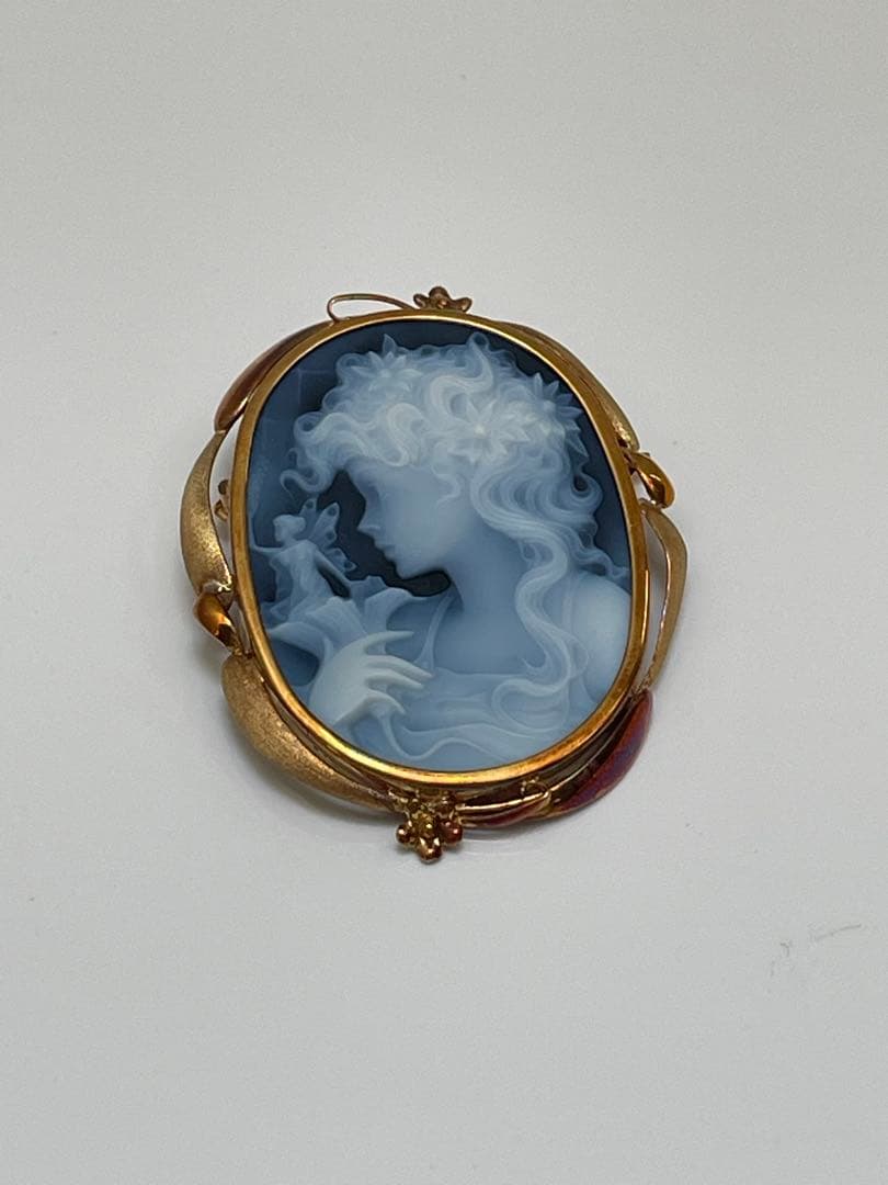 K18 メノウ カメオ ブローチ ペンダントトップ 女性の横顔