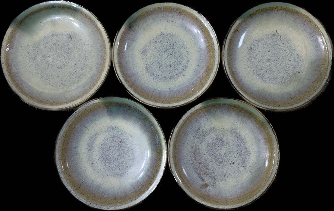 七代目　宗像亮一　作　会津本郷焼　宗像窯　灰釉皿　5寸皿　5枚