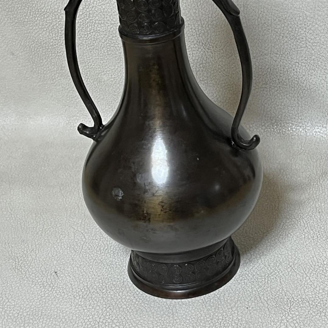 金谷浄雲 胡銅 龍耳 花入 共箱 唐銅 花入 茶道具 【k3518】