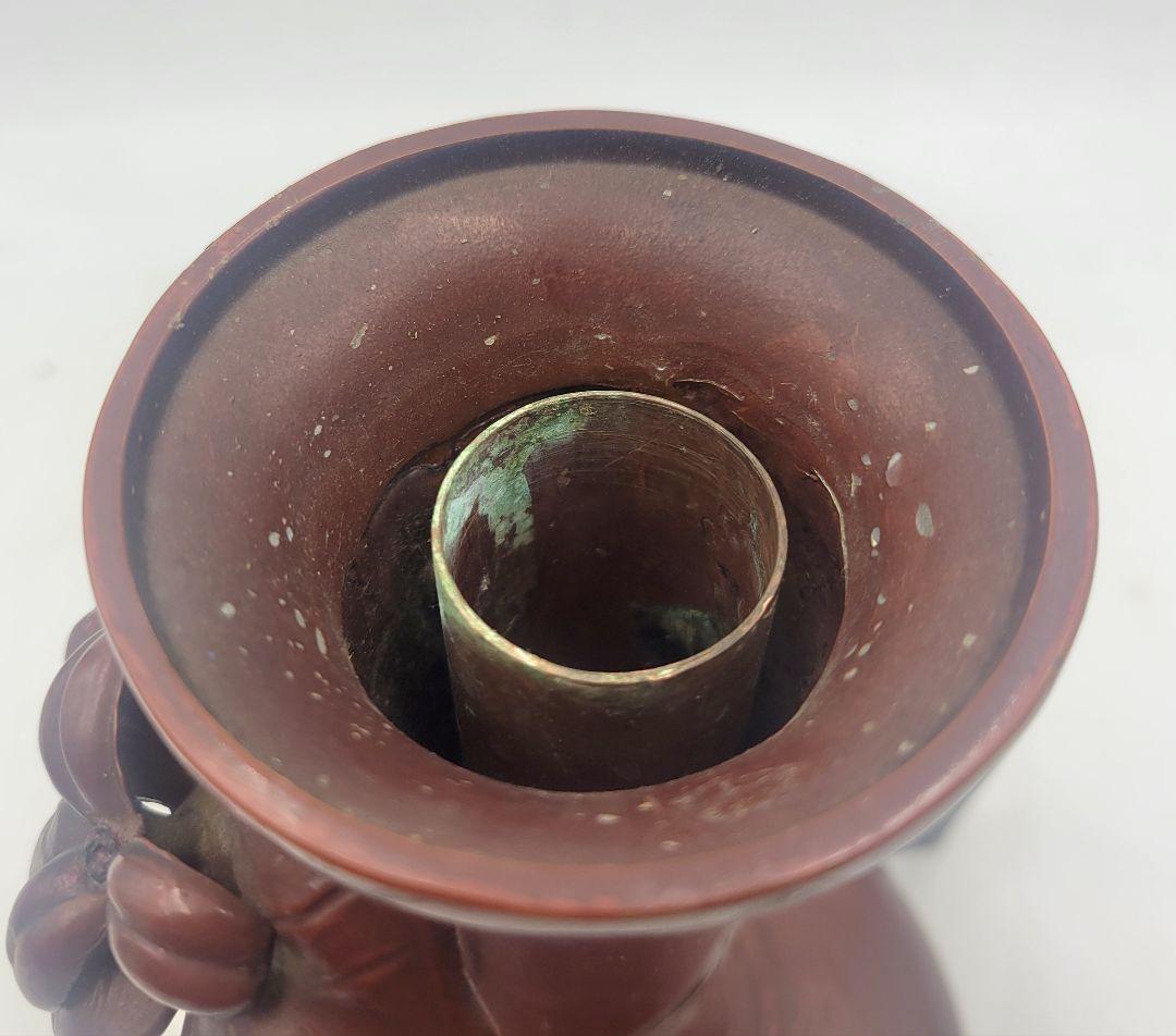 瑞峰作　鋳金花入れ　花鳥文様　箱無し　茶道具