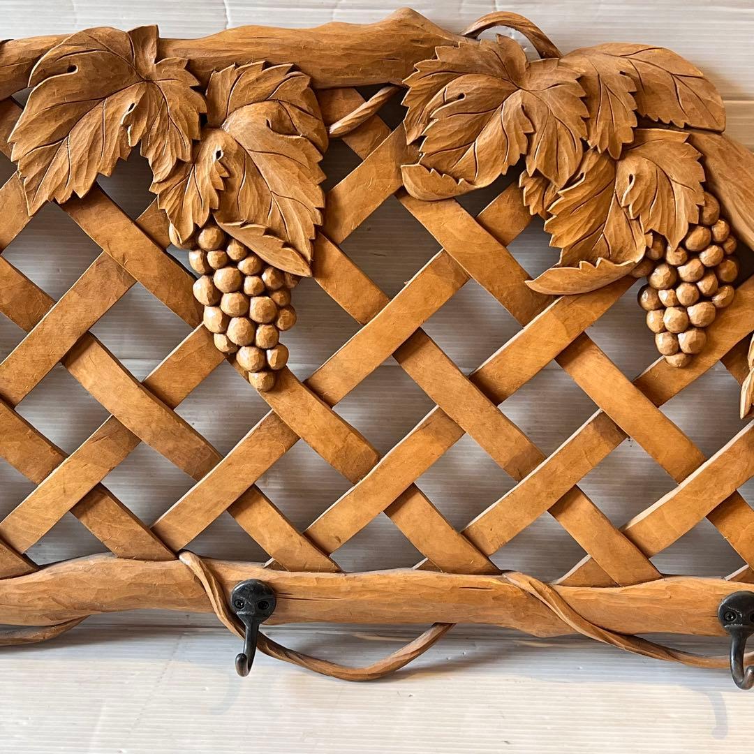 一点もの　木彫り　木製　ぶどう　ハンガー掛け　帽子掛け　インテリア