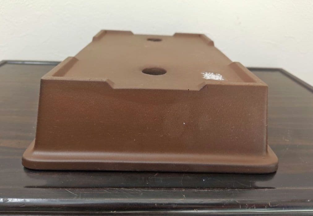 陶器の長方形盆栽鉢 ブラウン 約33cm ×24cm×7.8cm　落款　開洋