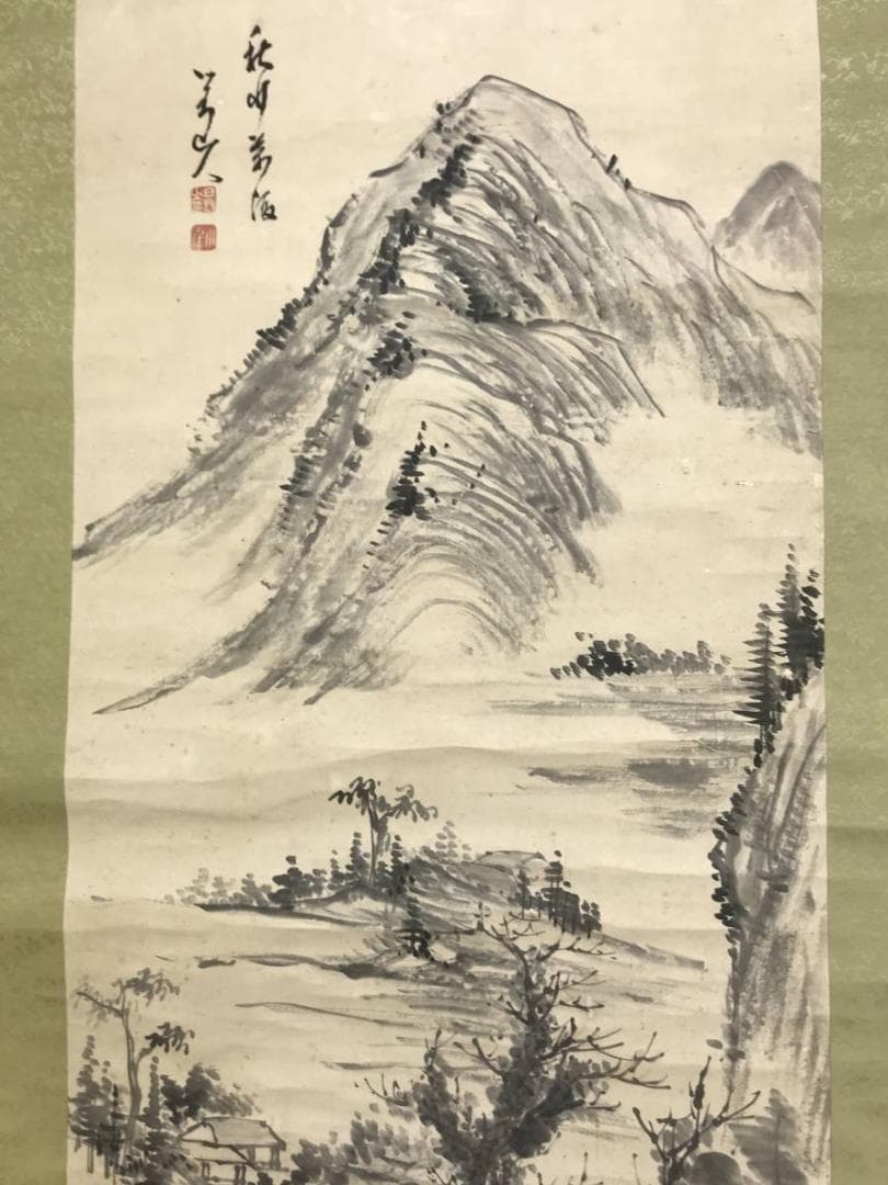 【真作】日根対山/山水図/掛軸/名家伝来/AD-236