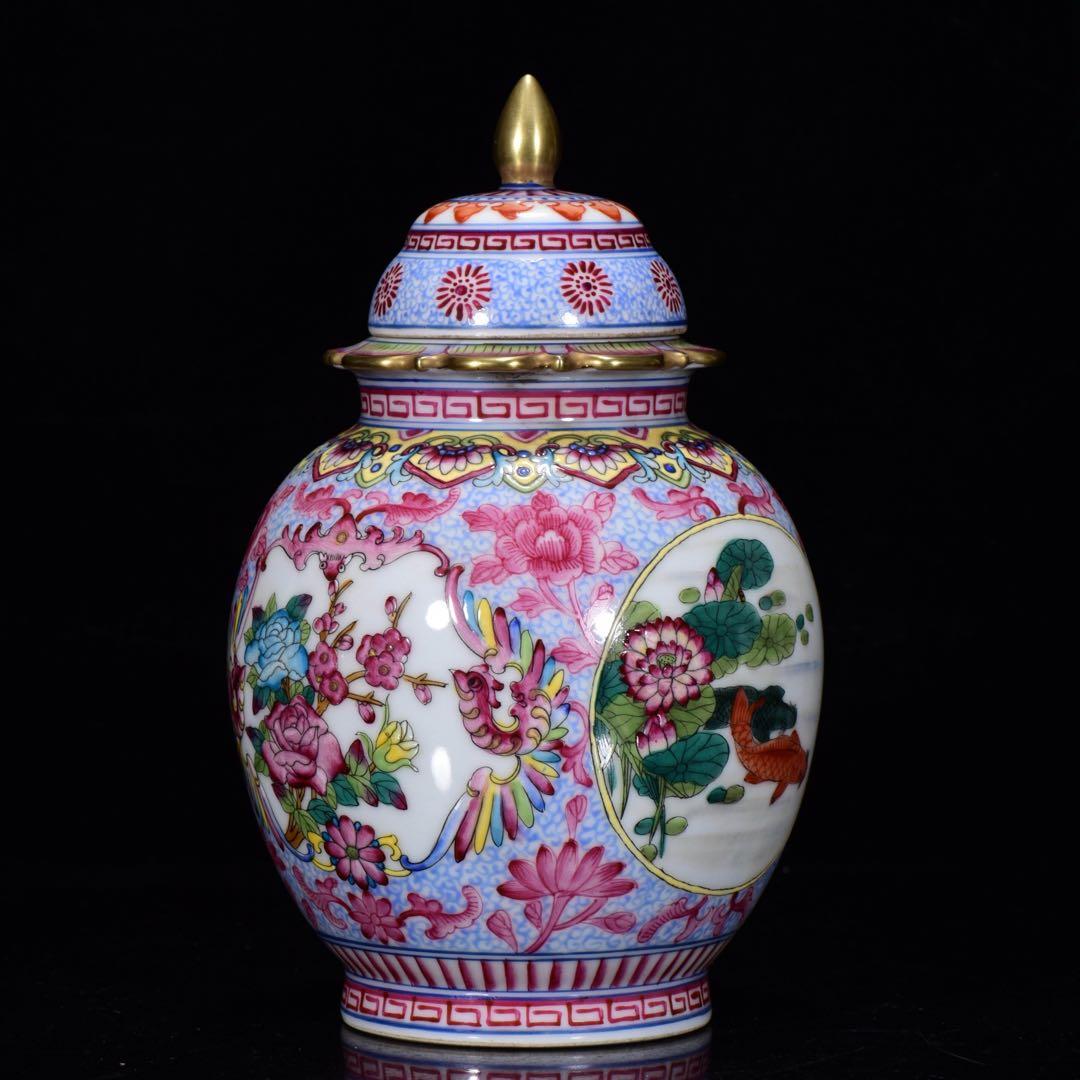 縁起物　珍品　清乾隆年製 粉彩花卉文描金蓋壺　手作り　インテリア　古美術　置物
