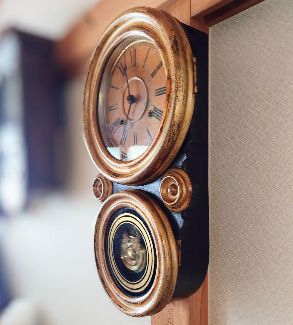 〈完動・美品〉松下時計製造所(初期松下)　金彩張り四ツ丸達磨型ゼンマイ振り子時計