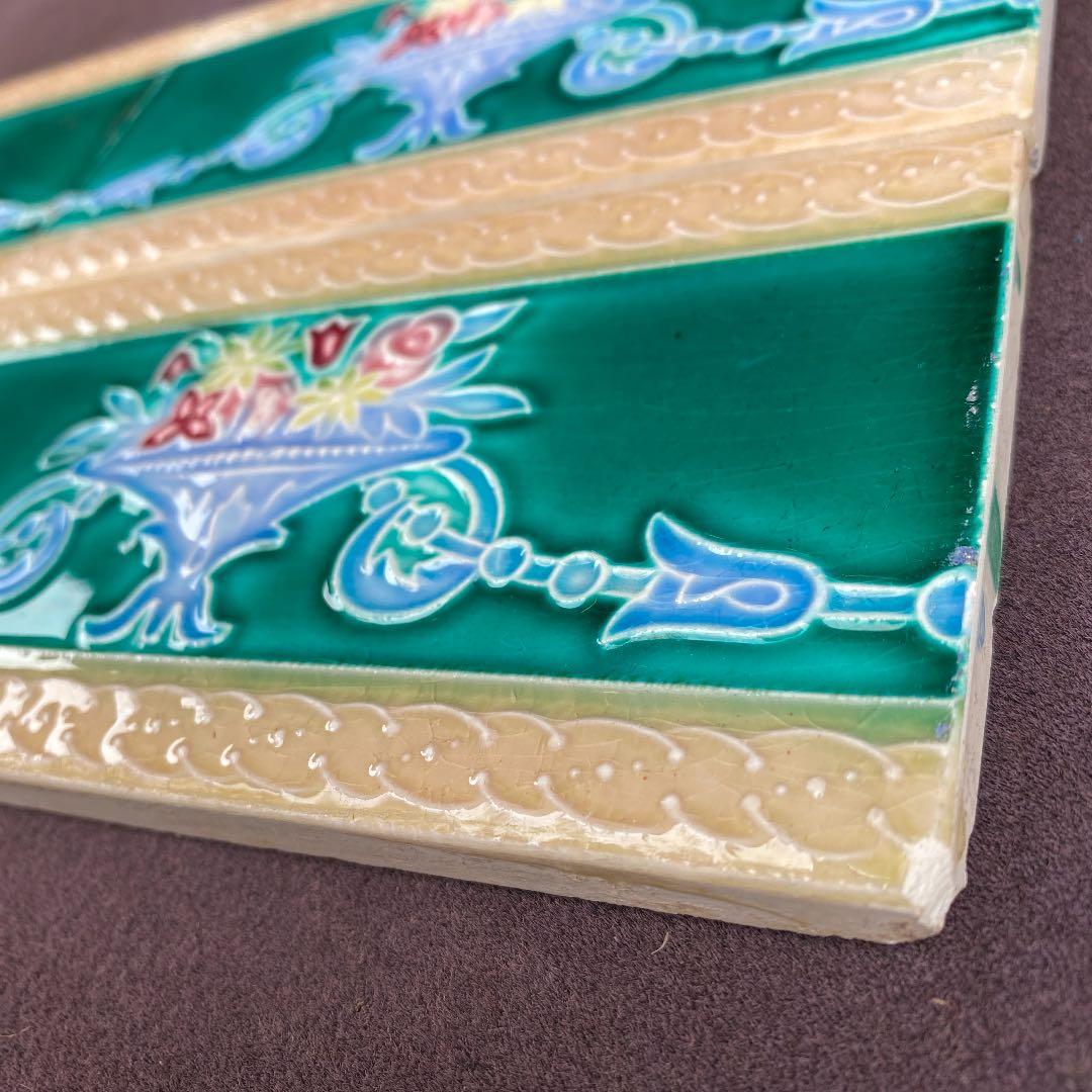 ハンドメイド日本製アンティークマジョリカタイル③４枚セット☆プラナカンタイル