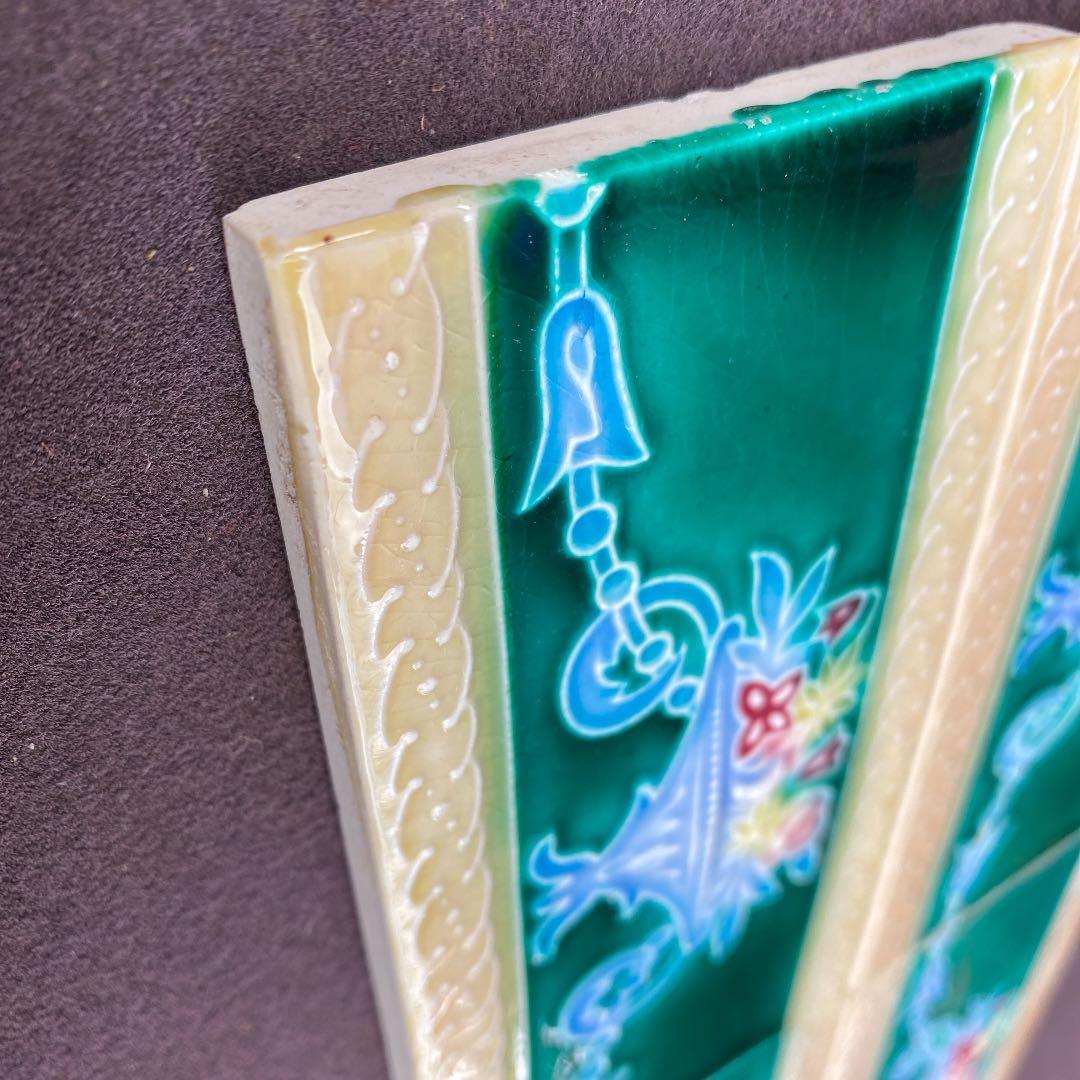 ハンドメイド日本製アンティークマジョリカタイル③４枚セット☆プラナカンタイル