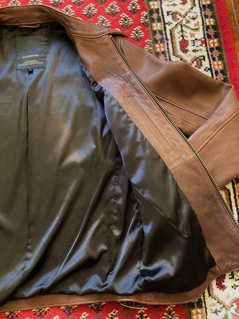 美品！紳士の品格◆暖かいラムレザーライダースジャケットLジャックローズ　ブルゾン