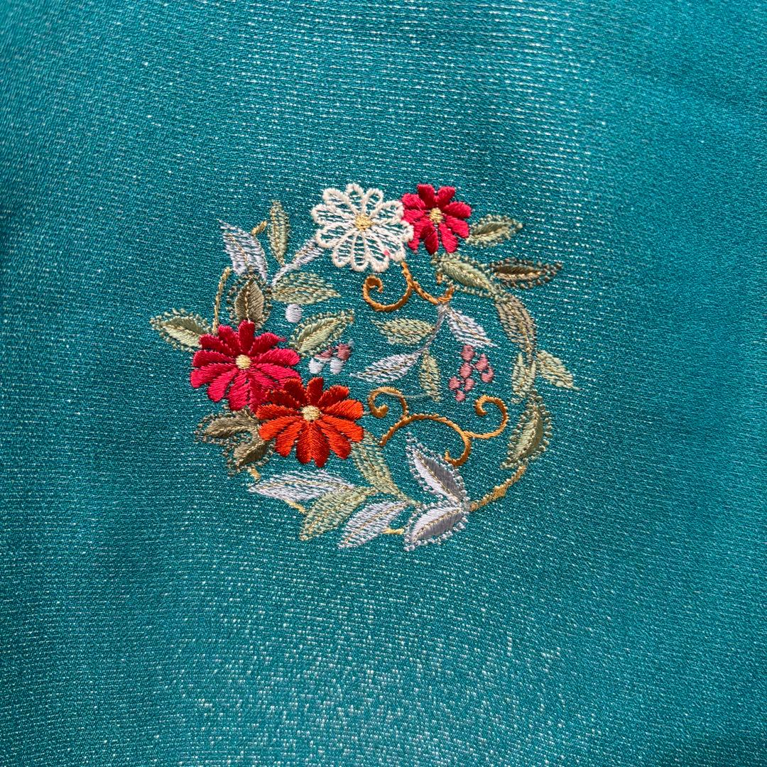 【豪華】振袖　青緑　刺繍　スワトウ　成人式　正絹　身丈154 裄丈65 f7