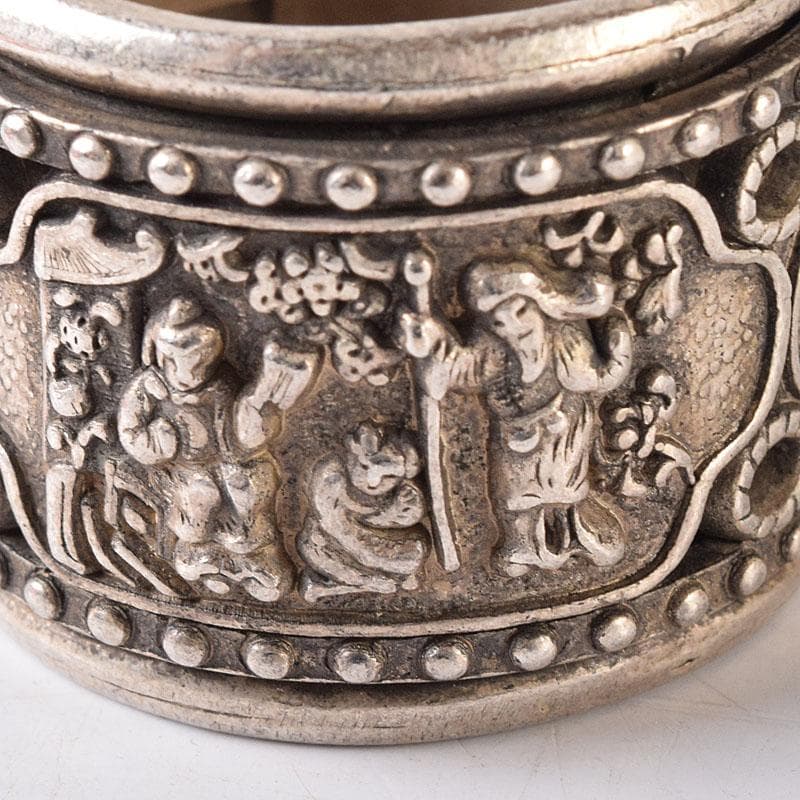 中国　光緒天宝足銀　山水人物彫　板指　重さ約40g　N　7602E