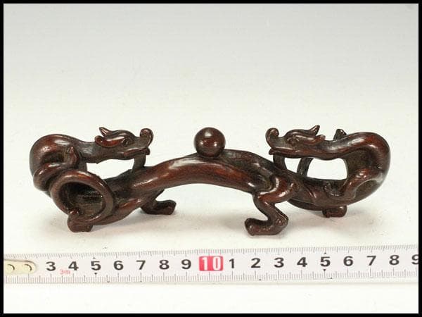 中国美術 古竹 刻 双龍 筆架17.5cmx3.5cm文房四宝(K-HA477)