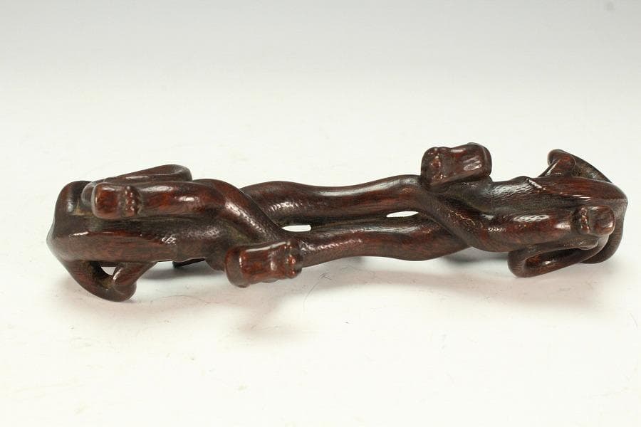 中国美術 古竹 刻 双龍 筆架17.5cmx3.5cm文房四宝(K-HA477)