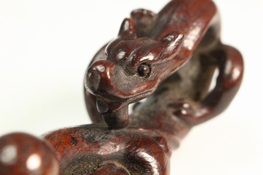 中国美術 古竹 刻 双龍 筆架17.5cmx3.5cm文房四宝(K-HA477)