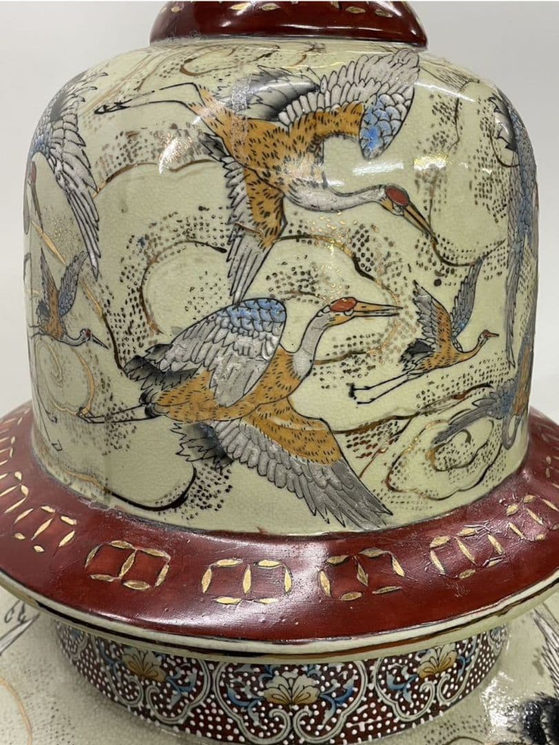 沈香壺 約130cm 薩摩焼 大壷 特大 花瓶 葵紋 飾り壺 金襴手金彩 花鳥鶴