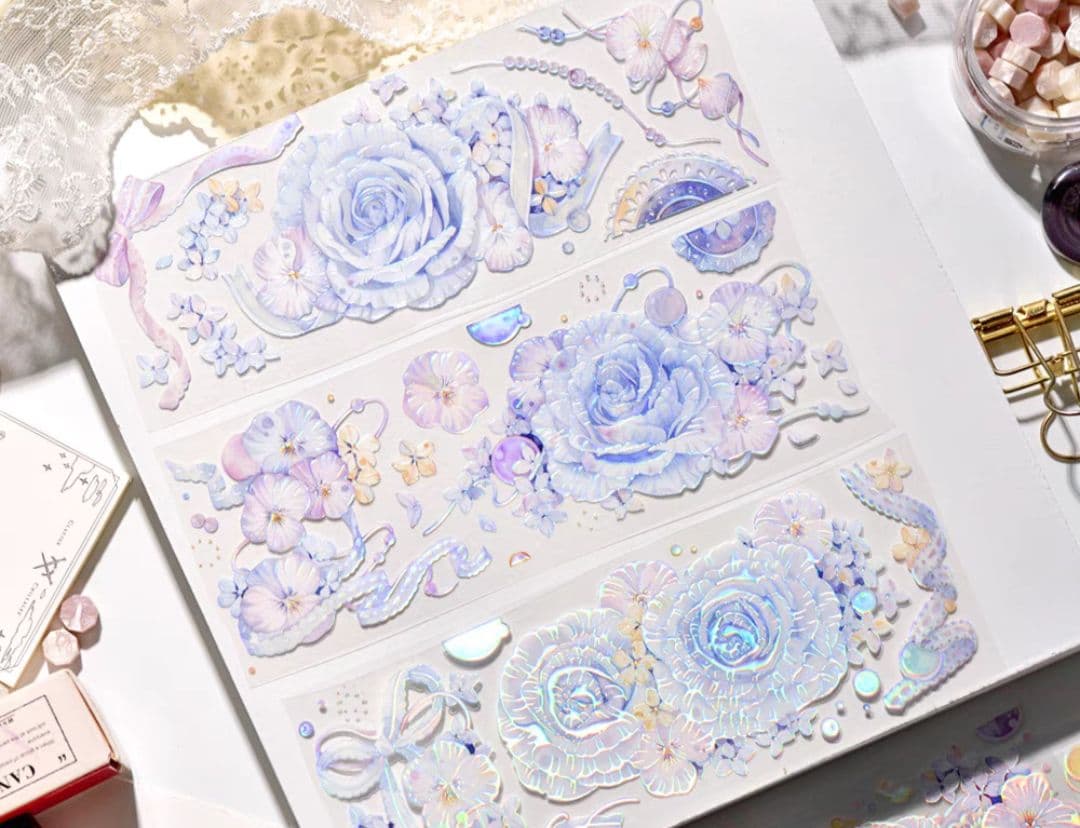 巻売 591★ 海外 マスキングテープ マステ PET 装飾 花 薔薇 虹光