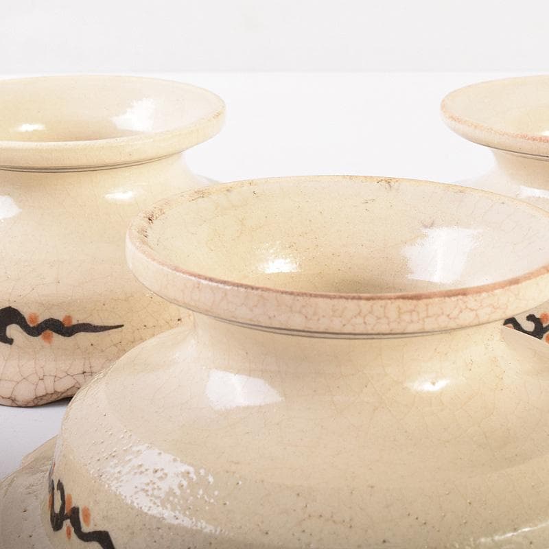 和食器　向井一峰作　織部向付　台皿　五客　共布共箱　M　R7606