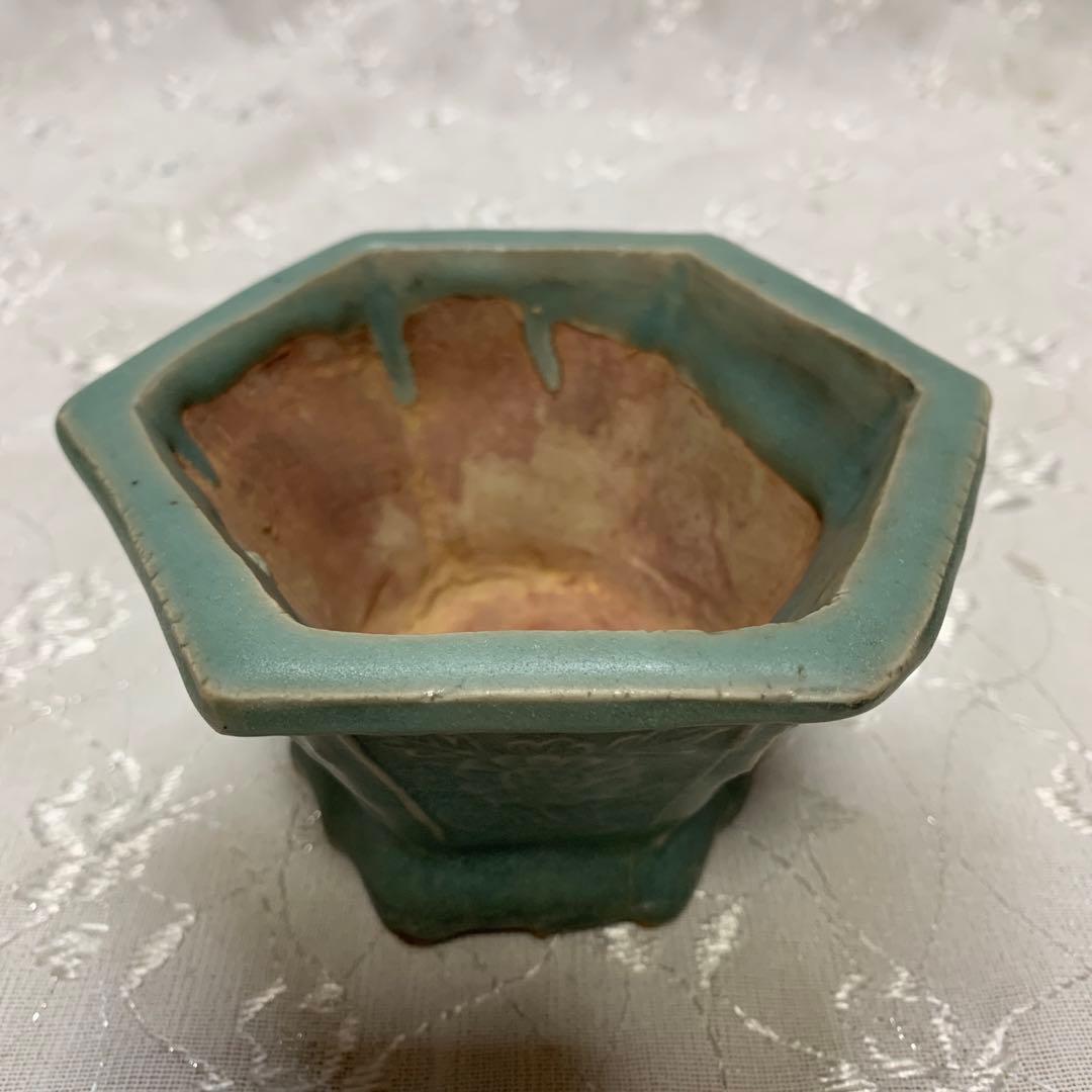 青磁　六角　盆栽鉢