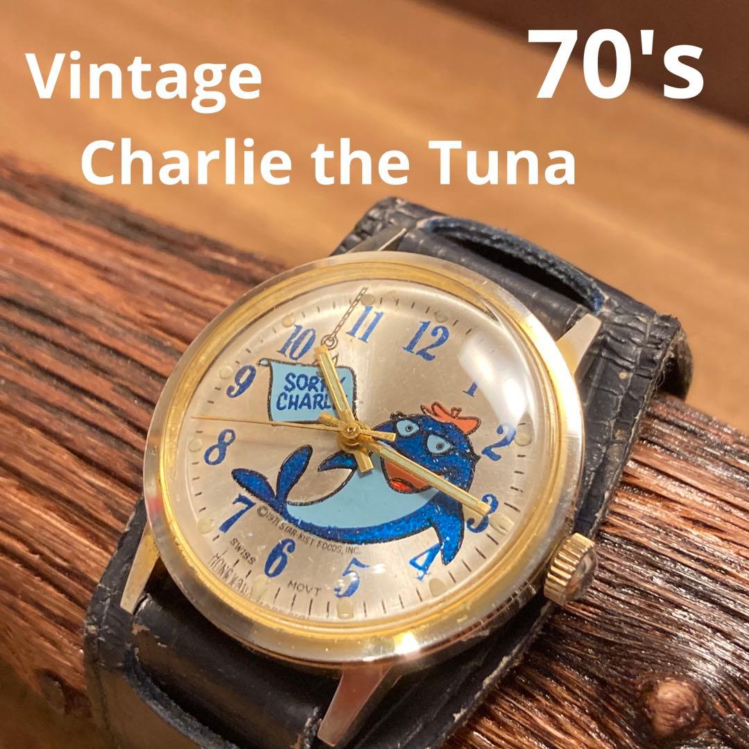 ビンテージ チャーリーザツナ 手巻き腕時計 レザーベルト USAアドバタイジング