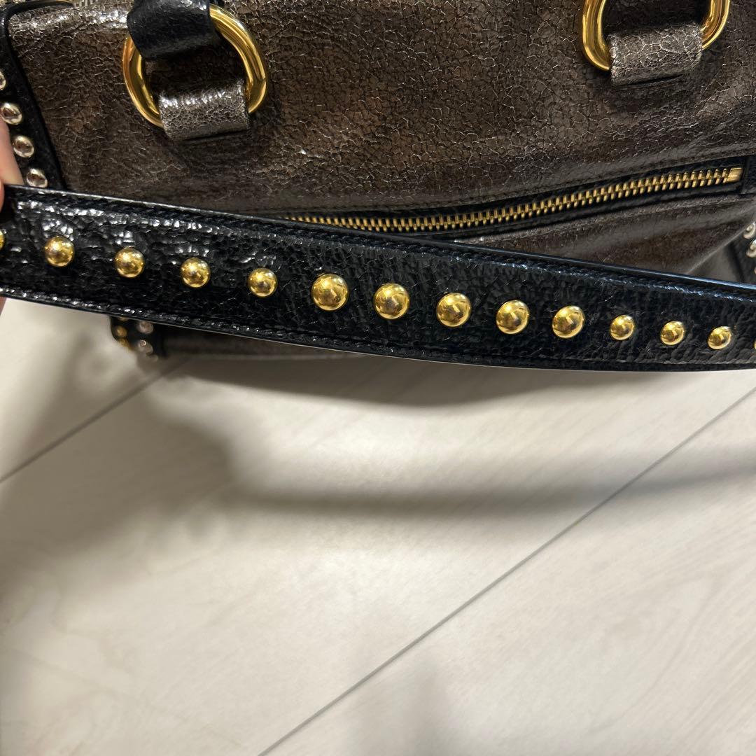 Hana⭐︎様　PRADA ダークブラウン ハンドバッグ スタッズ付