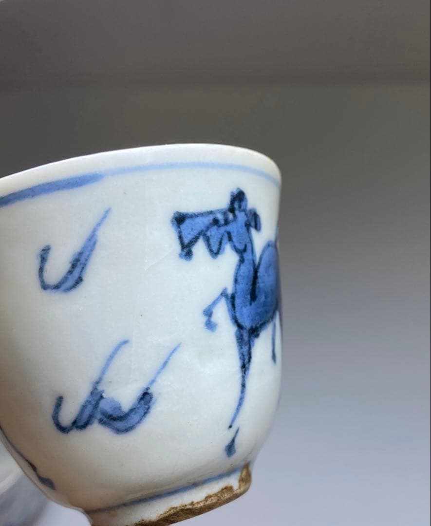 中国清時代　唐物青花キリン図煎茶碗2客　口径約6㎝　東Y7-0331☆2Fタトチ