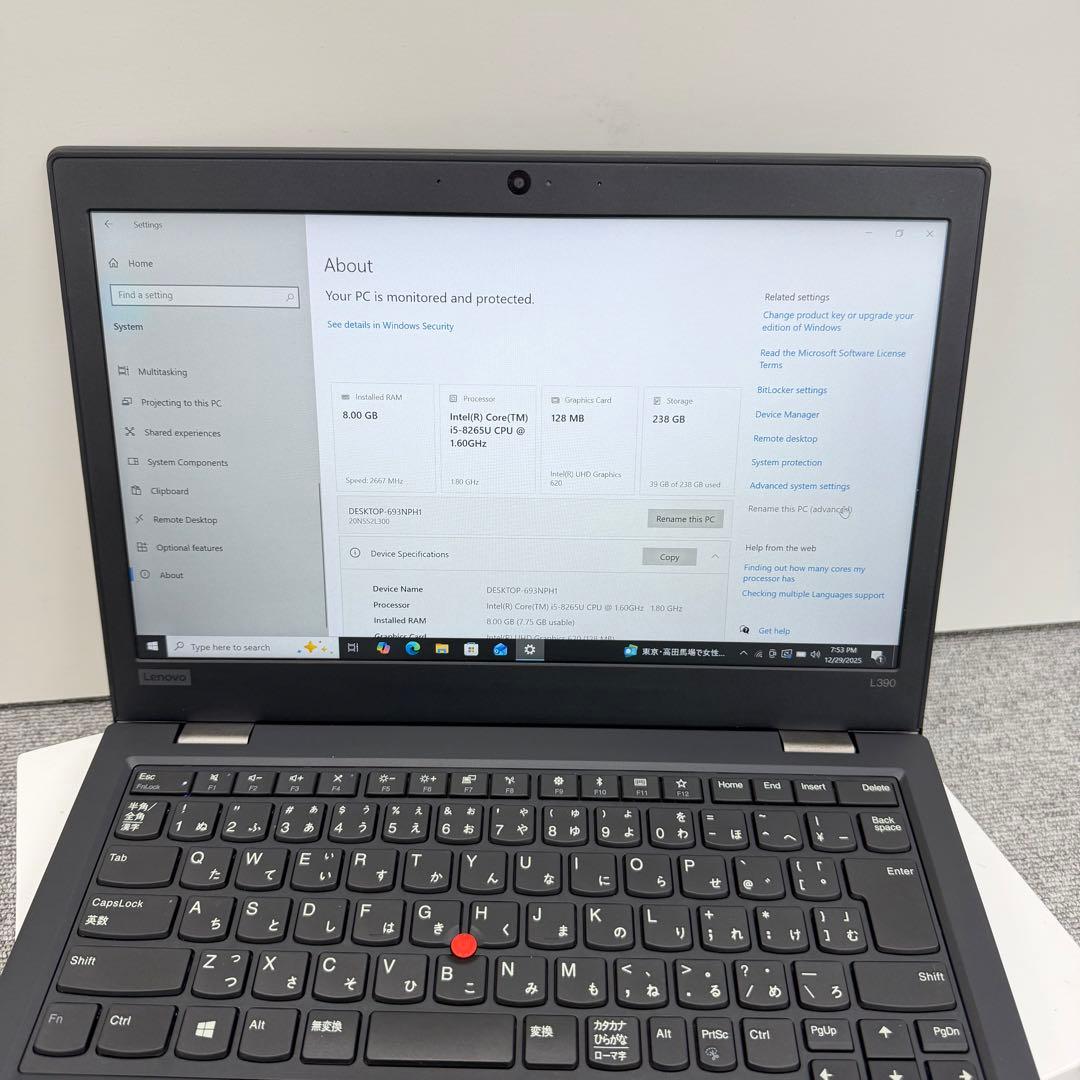 Windowsノート本体 Lenovo ThinkPad L390 8GB/256GB