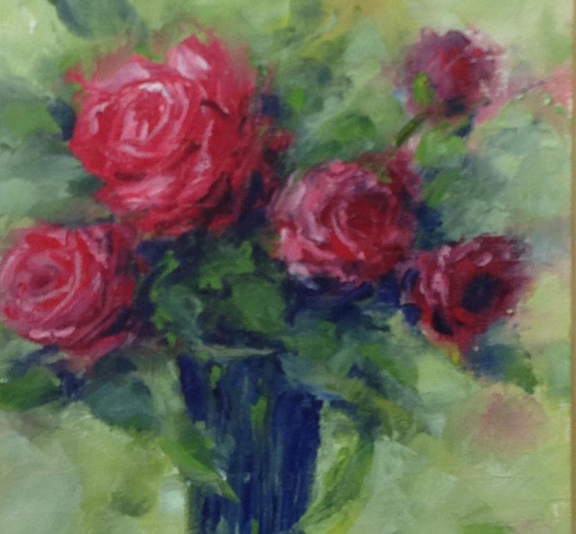 青木今陽 絵画 油絵 肉筆油絵 静物画 赤い薔薇