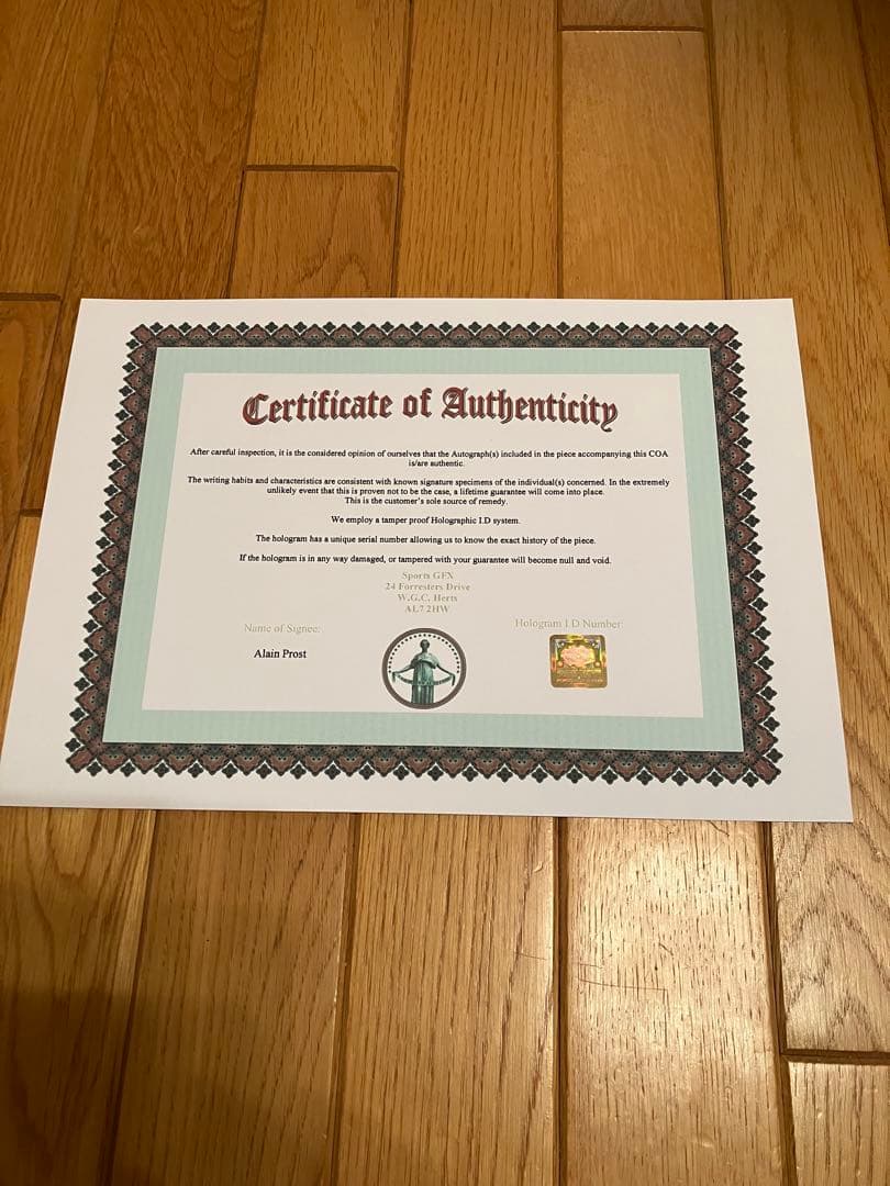 アラン　プロスト　フェラーリ　直筆サイン　モナコGP 証明書付き　1990