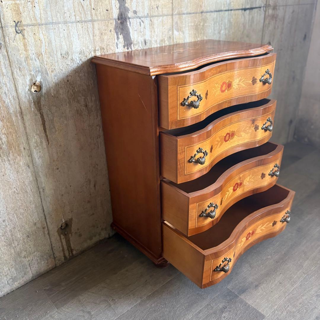 イタリア　MOR-RENS社　象嵌チェスト　4段　ミドルチェスト　マホガニー　①