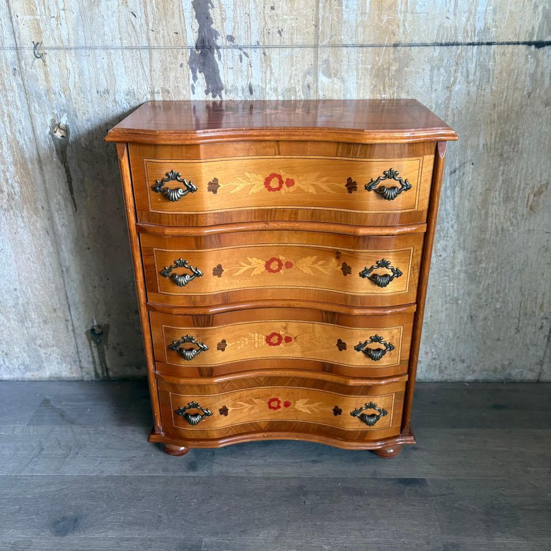 イタリア　MOR-RENS社　象嵌チェスト　4段　ミドルチェスト　マホガニー　①