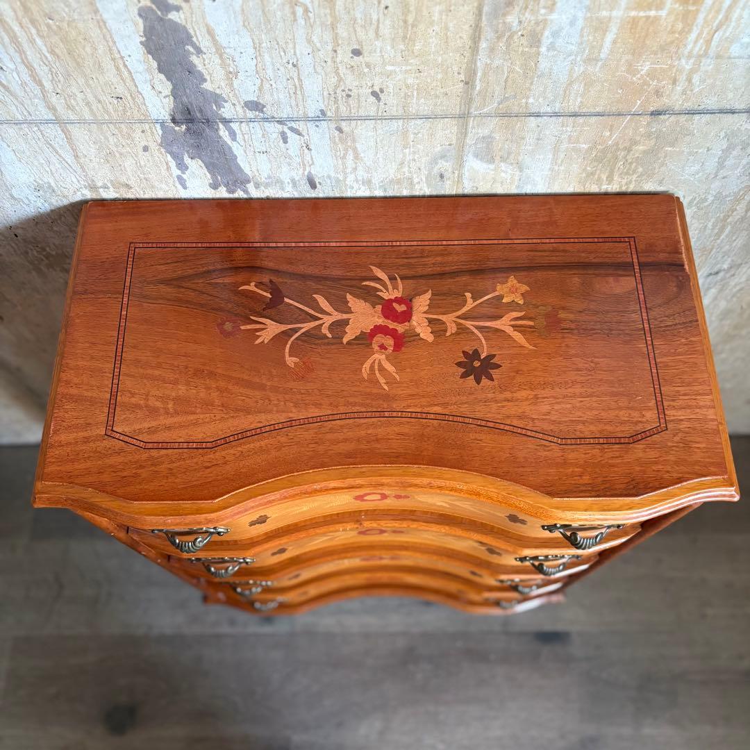 イタリア　MOR-RENS社　象嵌チェスト　4段　ミドルチェスト　マホガニー　①