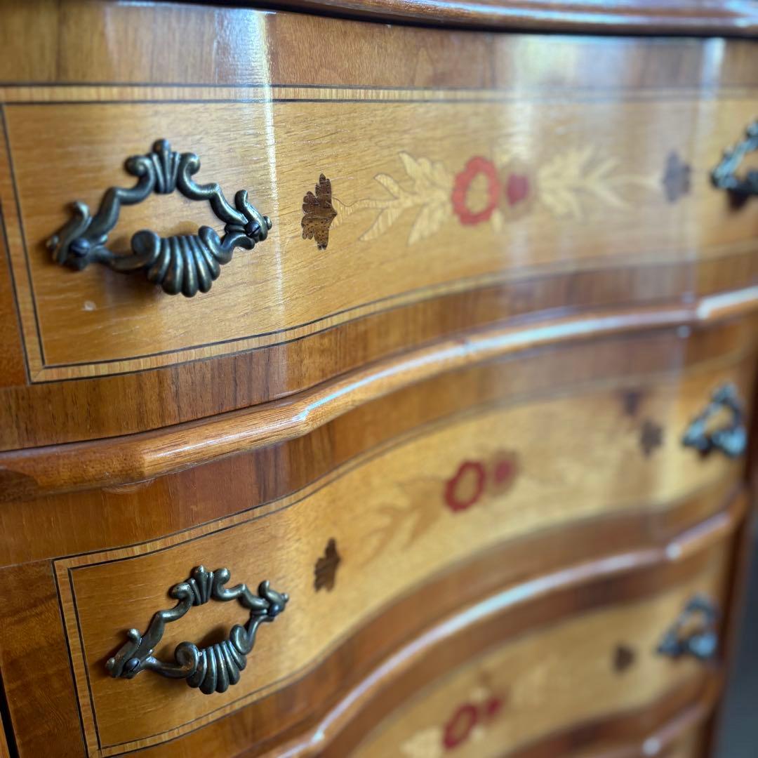 イタリア　MOR-RENS社　象嵌チェスト　4段　ミドルチェスト　マホガニー　①