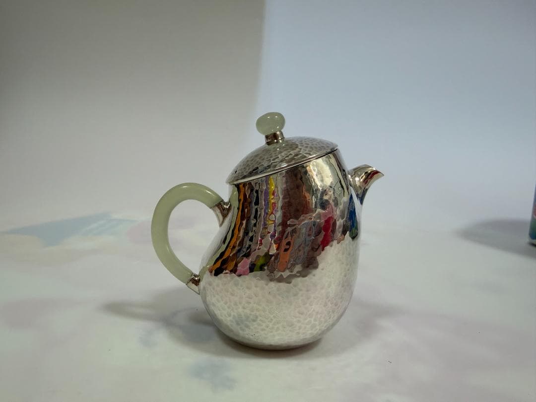 純銀製 玉石取っ手 急須 銀瓶 煎茶道具