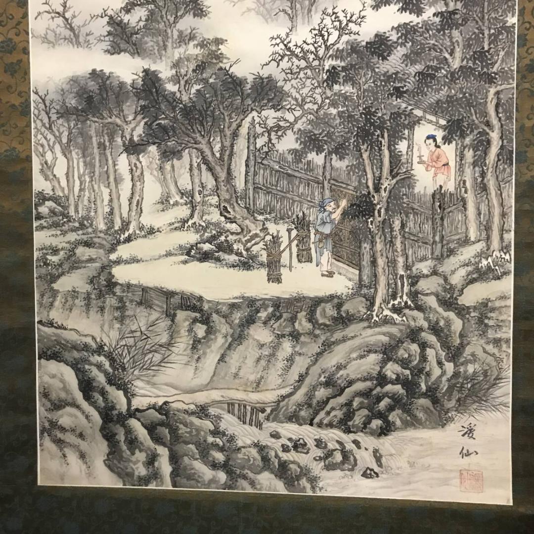 【真作】渓仙/山水人物図/掛軸/名家伝来/AB-729