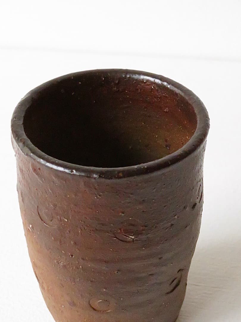 限定セル【希少品】伝説の陶芸家 國吉清尚 焼締 珊瑚紋 小湯呑 ぐい呑 泡盛