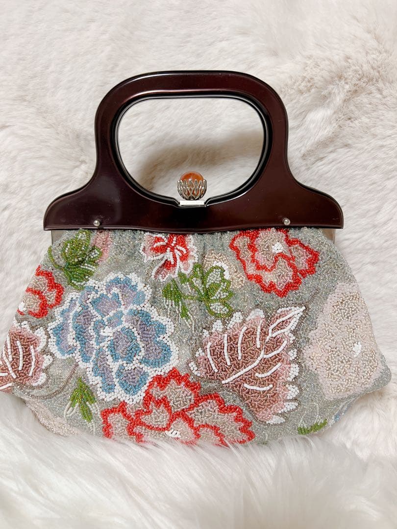 和装用ハンドバッグ 花柄ビーズ　昭和レトロ